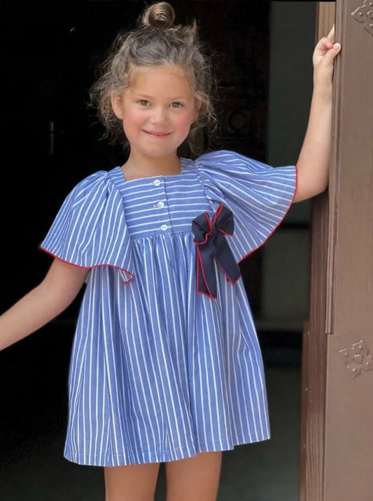 Vestido azul y rayitas blancas - PARDALETS