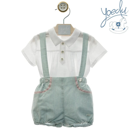 Peto tirantes rayita verde y camisa "Camila" - PARDALETS