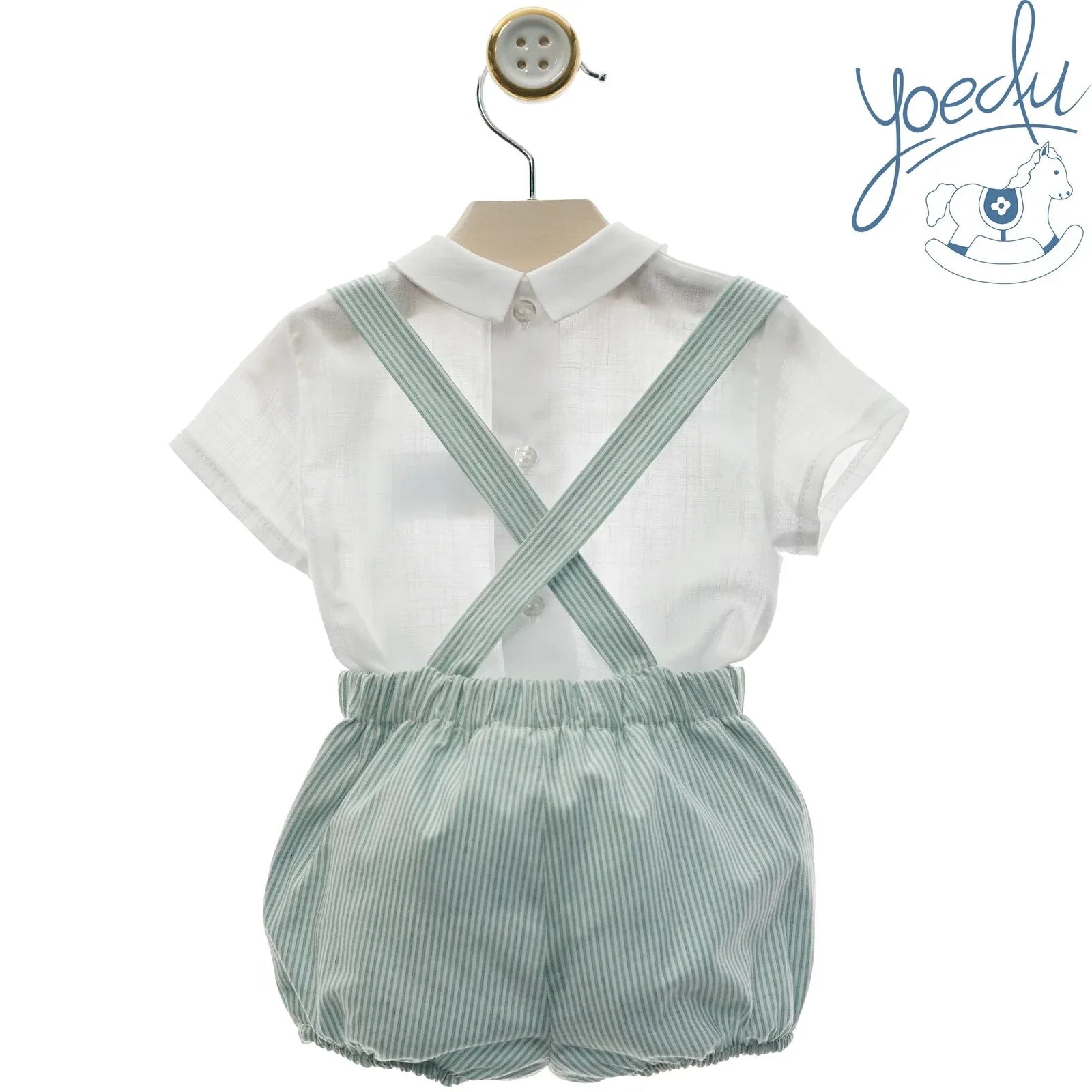 Peto tirantes rayita verde y camisa "Camila" - PARDALETS