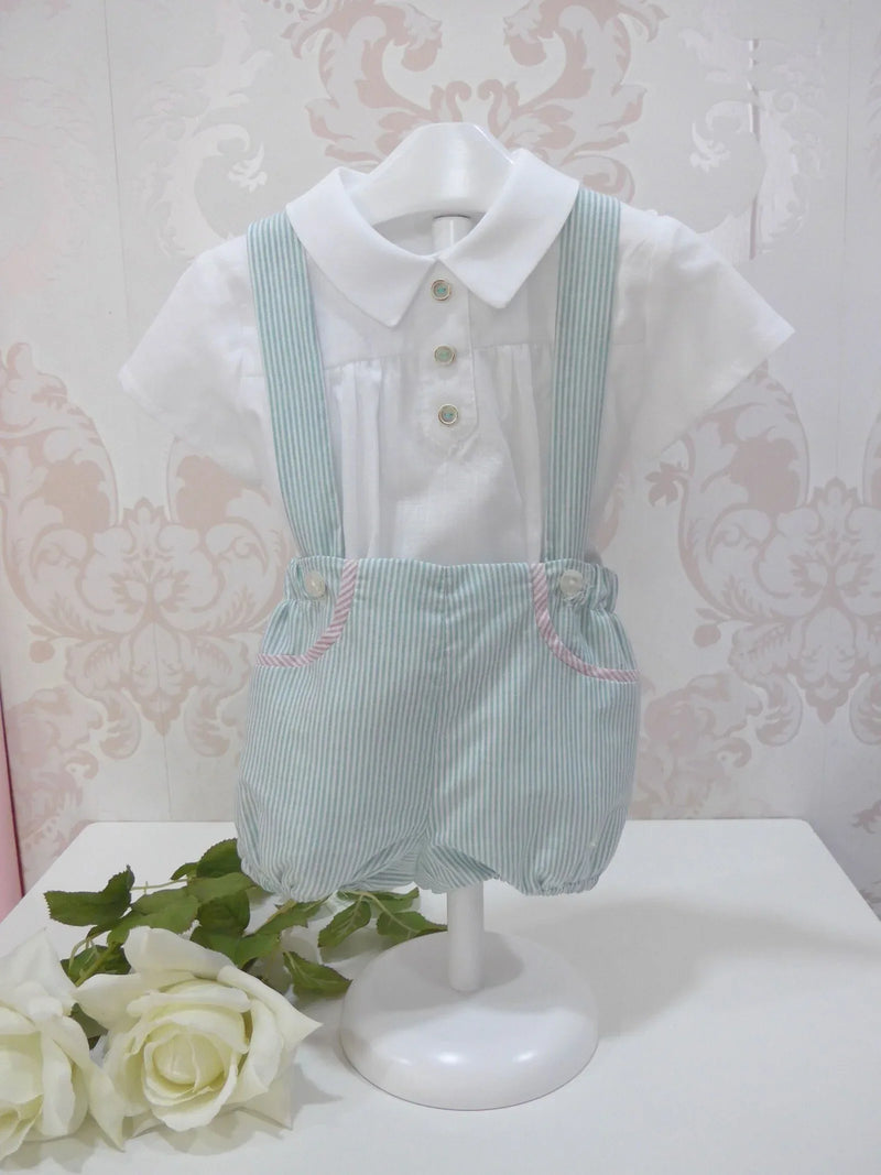 Peto tirantes rayita verde y camisa "Camila" - PARDALETS