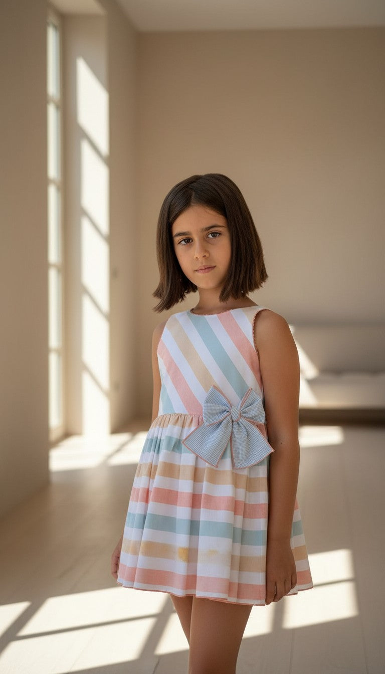 Vestido rayas horizontales y lazo vichy