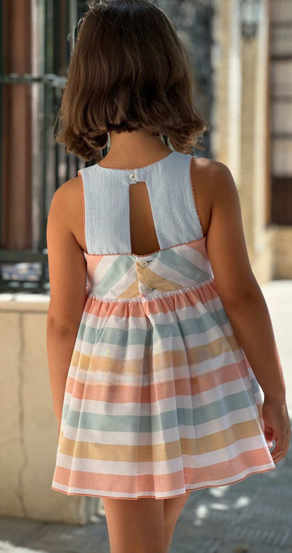 Vestido rayas horizontales y lazo vichy