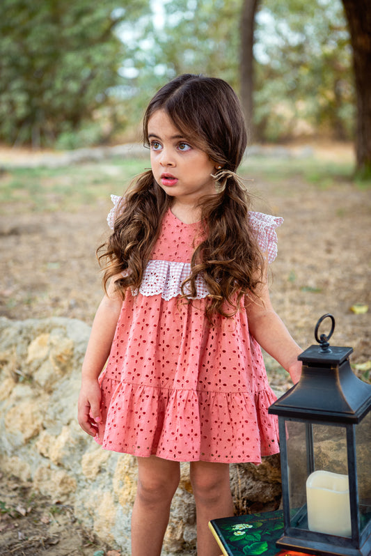 Vestido con braguita batista perforada coral "Maemuki"