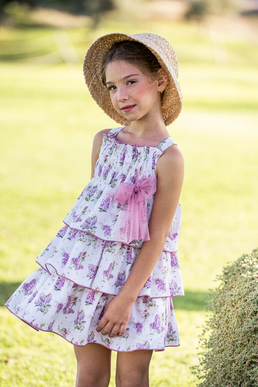 Vestido haditas y flores malvas "Artesania"