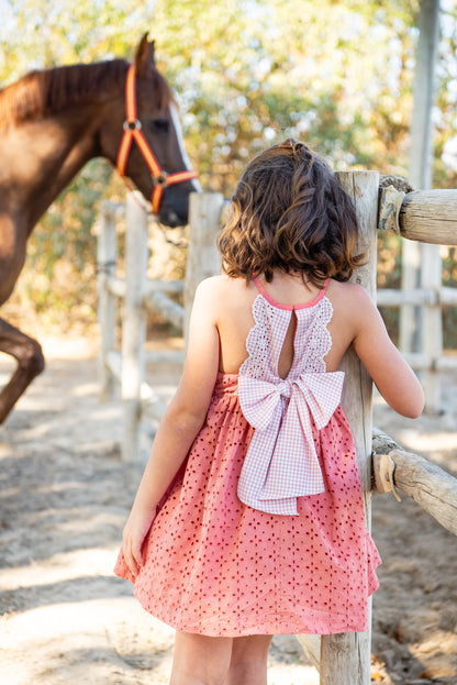 Vestido tirantes batista perforada coral "Maemuki"
