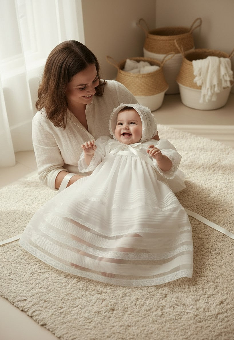 Faldon de organza beig con capa