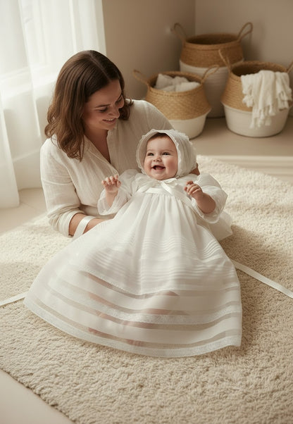 Faldon de organza beig con capa