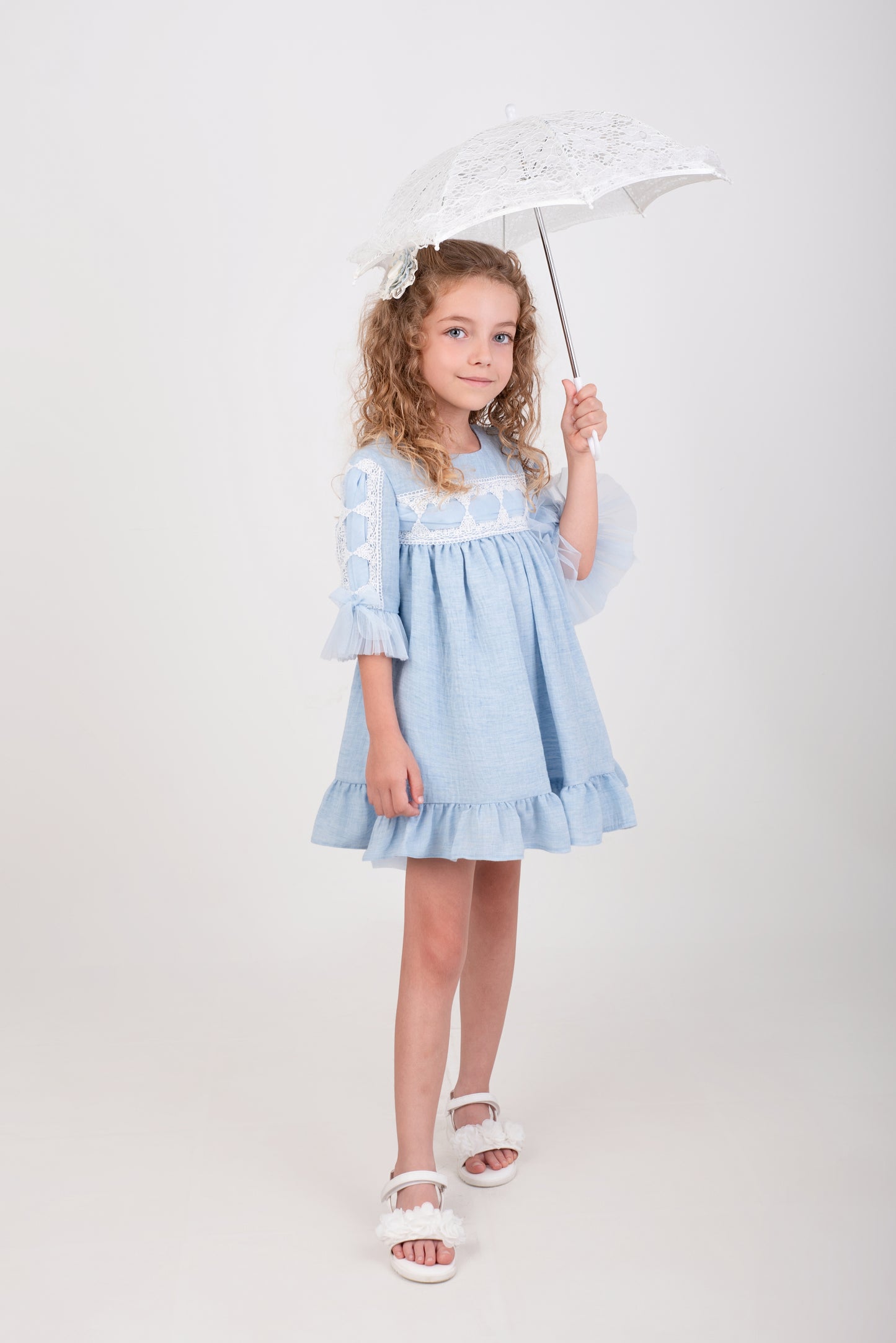 Vestido gasa azul manga francesa