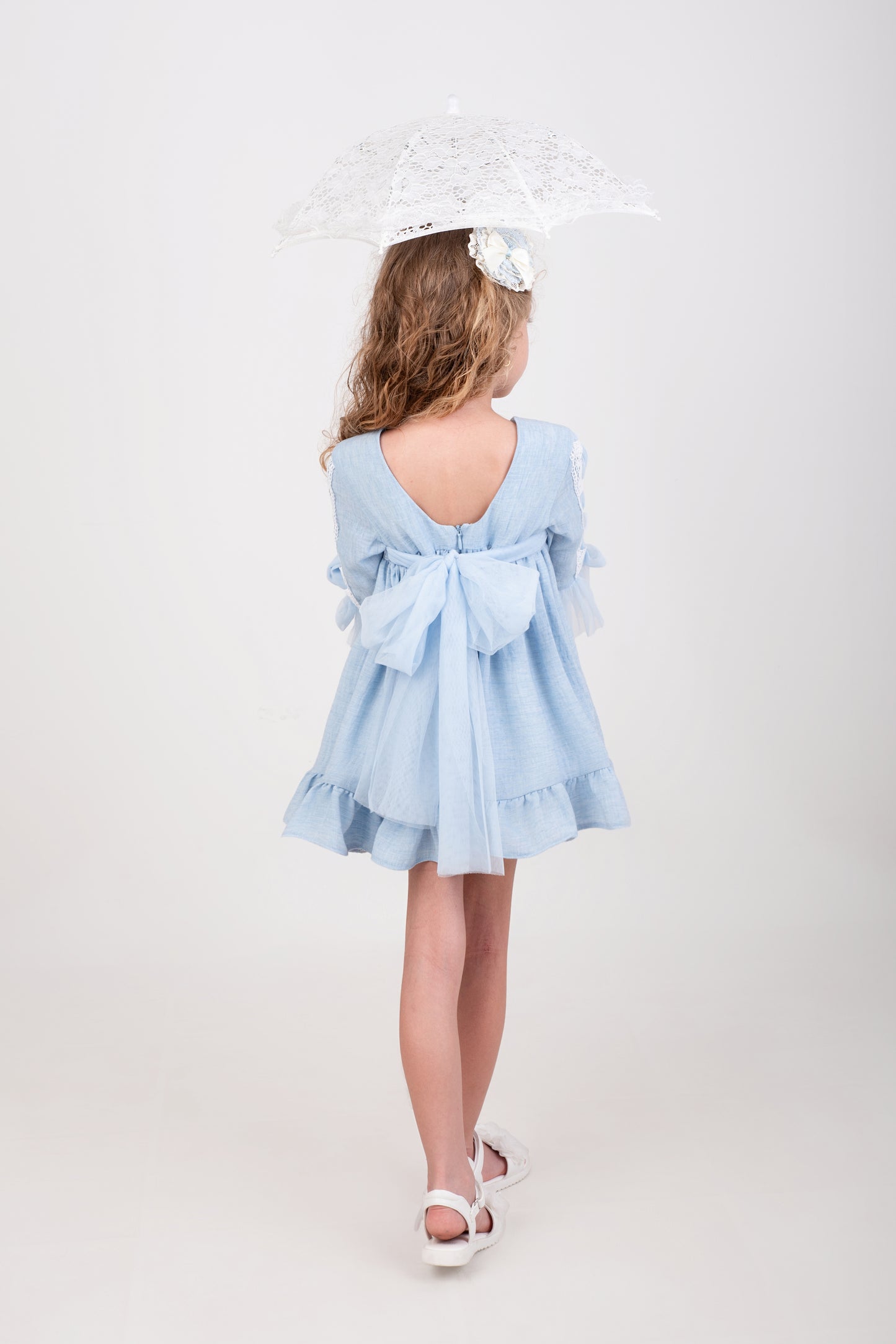 Vestido gasa azul manga francesa
