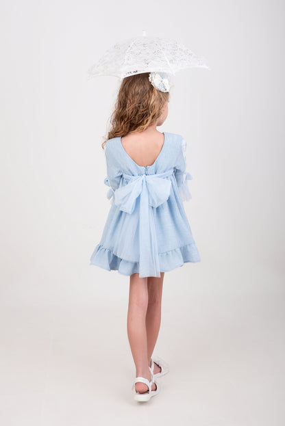 Vestido gasa azul manga francesa