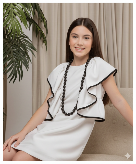 Vestido crema con ribete negro