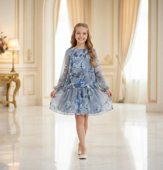 Vestido gasa estampado gris (cuello no incluido) - PARDALETS