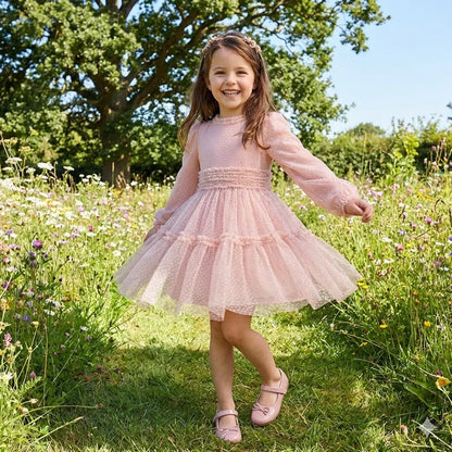 Vestido flocado rosa empolvado - PARDALETS