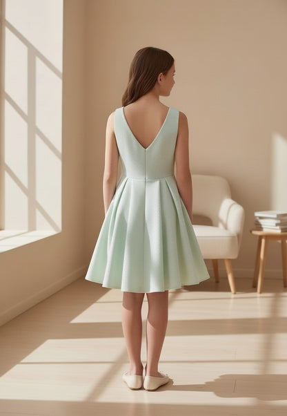 Vestido brocado verde y dorado con pliegues