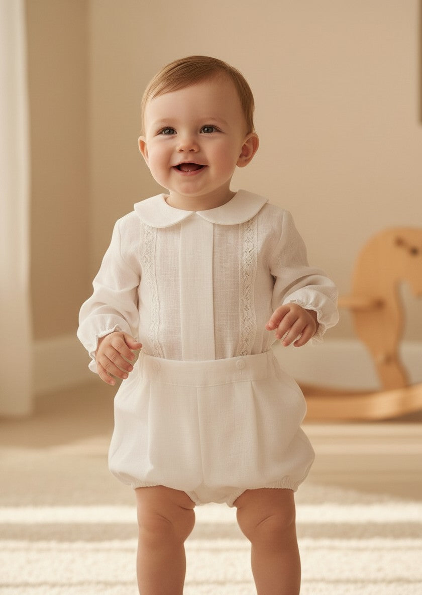 Conjunto camisa y bombacho lino con puntillas