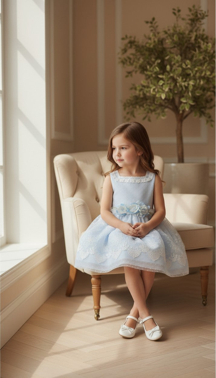 Vestido celeste tul bordado