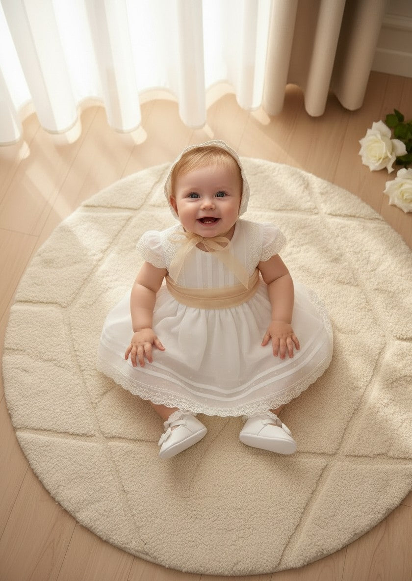 Vestido batista inglesa con topos bordados
