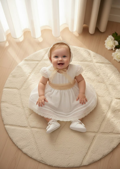 Vestido batista inglesa con topos bordados