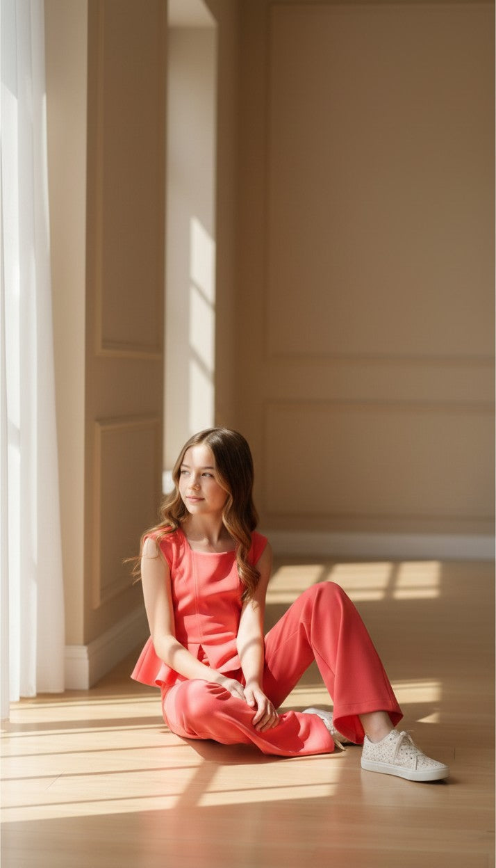 Conjunto top y pantalon coral