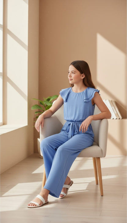 Mono junior saten azul con volantes