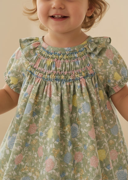 Vestido con braguita flores verdes y rosas "Wabi-Sabi"