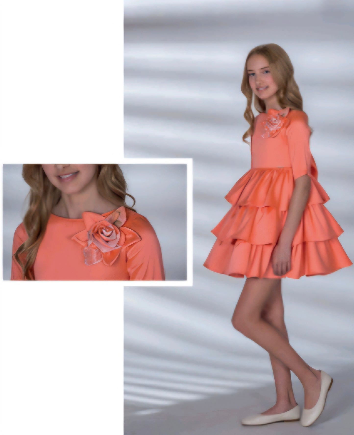 Vestido volantes naranja con flor