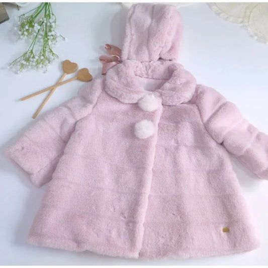 Abrigo extrasuave pelito rosa empolvado con capota - PARDALETS