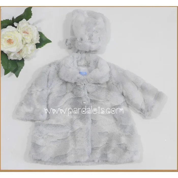 Abrigo peluche gris hielo con capota y polar interior - PARDALETS