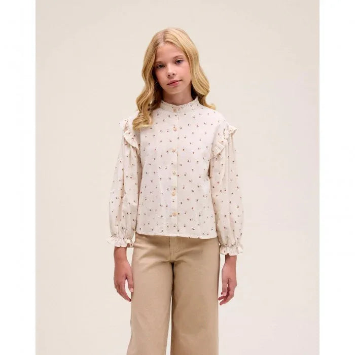 Blusa beig con florecitas marrones - PARDALETS