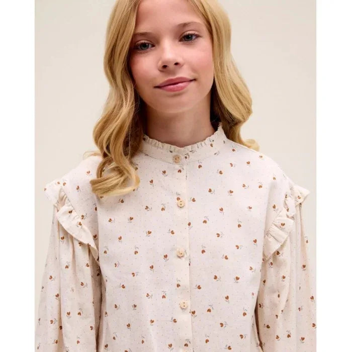 Blusa beig con florecitas marrones - PARDALETS