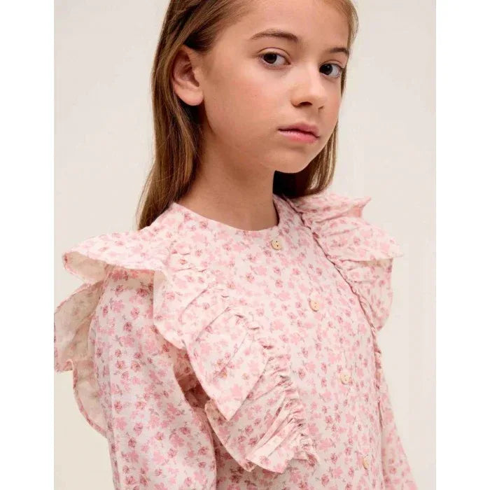 Blusa beig con flores rosas - PARDALETS