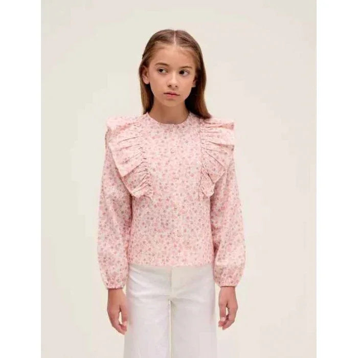 Blusa beig con flores rosas - PARDALETS