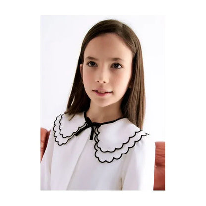 Blusa blanca cuello bordado negro - PARDALETS