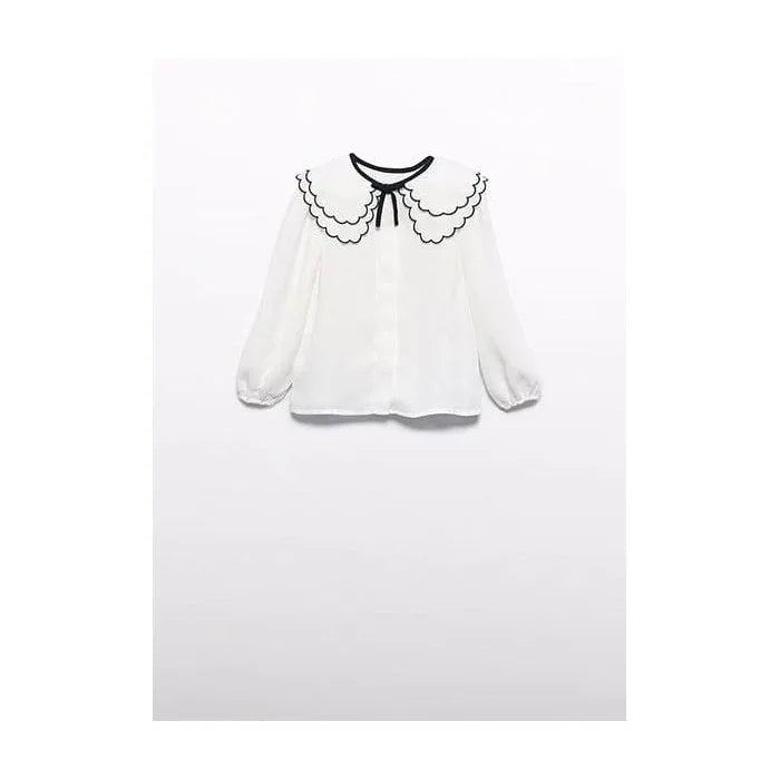 Blusa blanca cuello bordado negro - PARDALETS