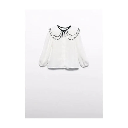 Blusa blanca cuello bordado negro - PARDALETS