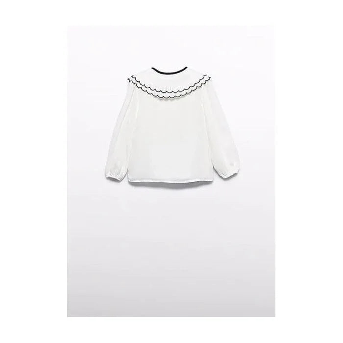 Blusa blanca cuello bordado negro - PARDALETS