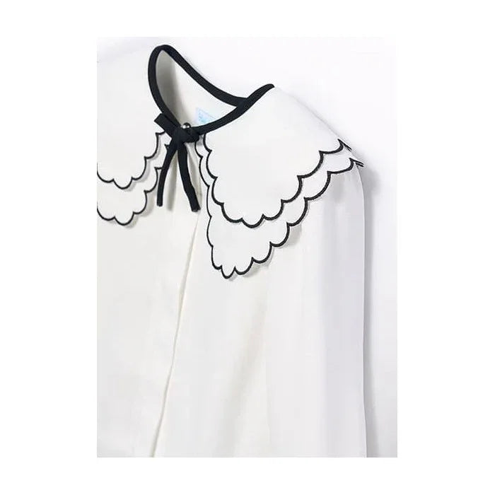 Blusa blanca cuello bordado negro - PARDALETS