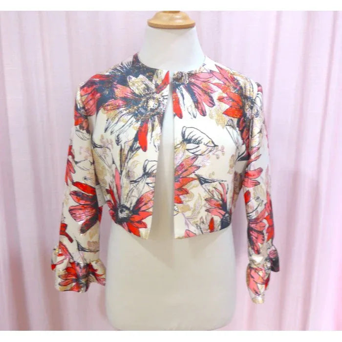 Bolero brocado estampado floral rojo - PARDALETS