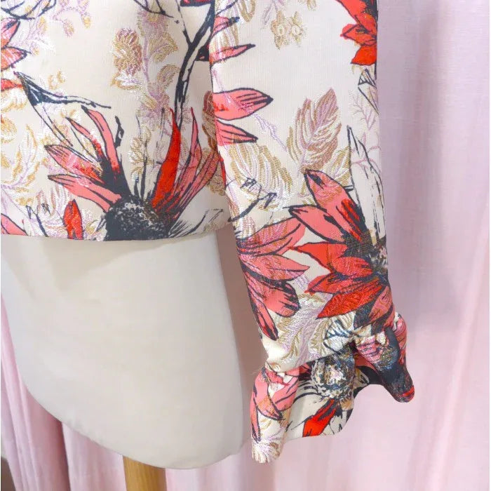 Bolero brocado estampado floral rojo - PARDALETS