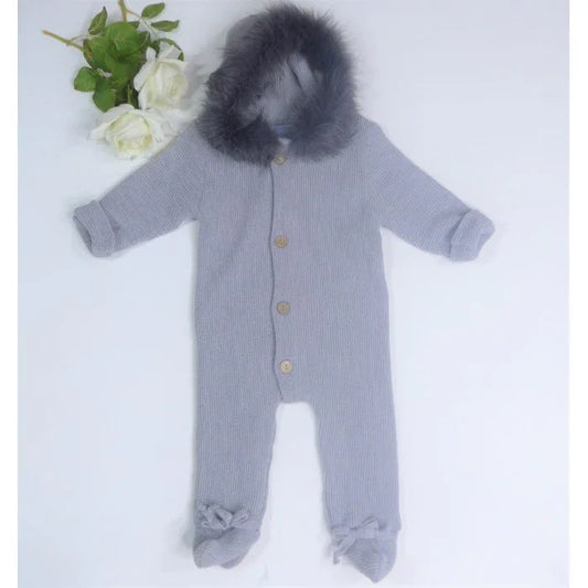 Buzo de lana gris con capucha de pelo - PARDALETS