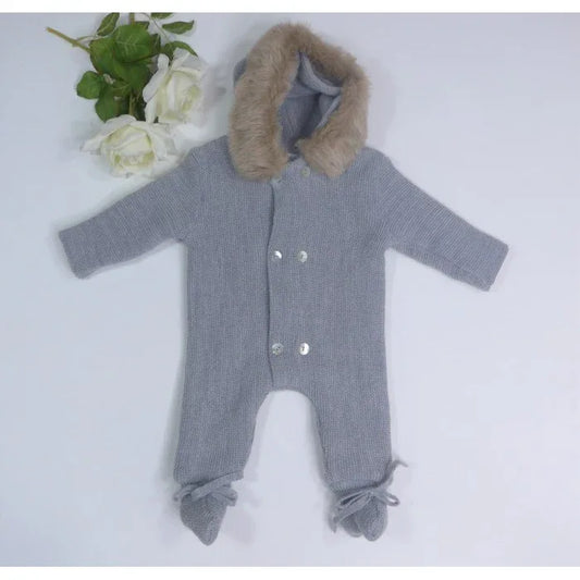 Buzo lana gris doble punto con capucha - PARDALETS