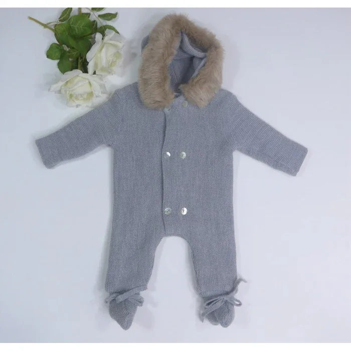 Buzo lana gris doble punto con capucha - PARDALETS