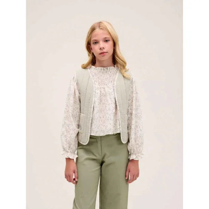 Camisa beig con flores verdes - PARDALETS