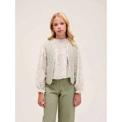 Camisa beig con flores verdes - PARDALETS