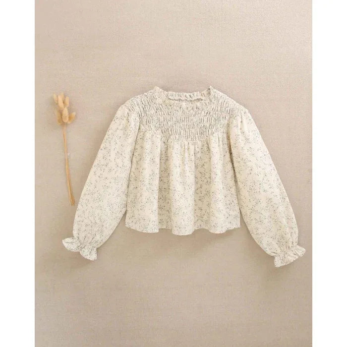 Camisa beig con flores verdes - PARDALETS