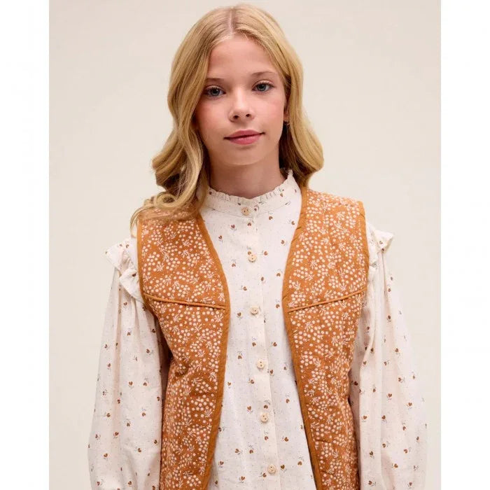 Blusa beig con florecitas marrones - PARDALETS