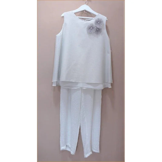 Conjunto blusa blanca brillante y pantalon largo blanco - PARDALETS