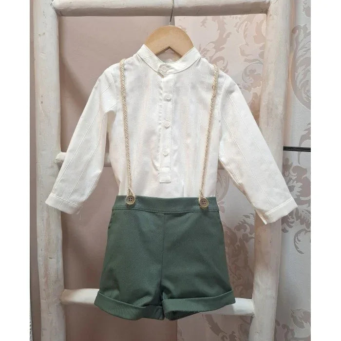 Conjunto camisa beig y short verde "Audrey" - PARDALETS