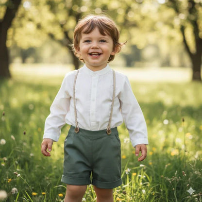 Conjunto camisa beig y short verde "Audrey" - PARDALETS