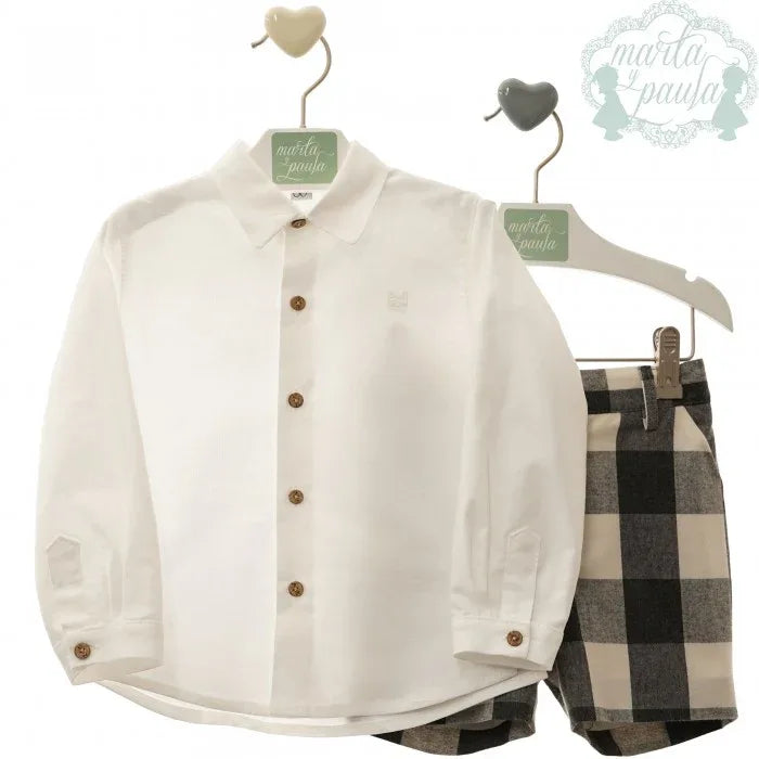 Conjunto camisa blanca y short cuadros grises y blancos "Francesco" - PARDALETS